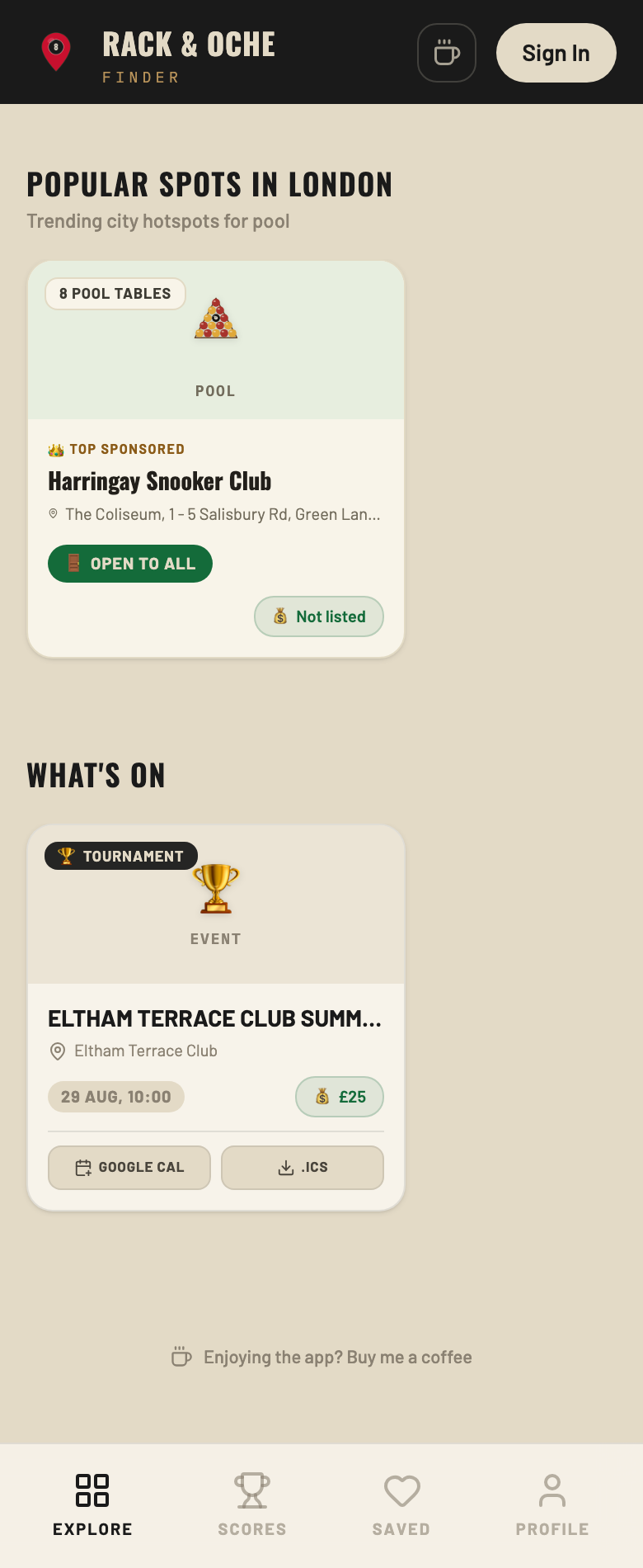 Popular Spots and What's On sections on the Explore tab